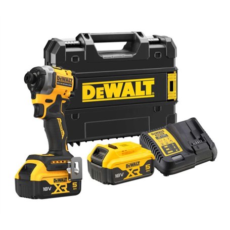 DeWalt DCF850P2T-QW – 18 V 1/4" 205 Nm XR Brushless compact Driver avec 2 piles de 5 Ah et chargeur