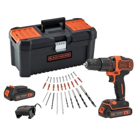 Perceuse a percussion sans fil 18V BLACK+DECKER - BDCHD18C2TA-QW  Avec 2 batteries 18V  30 accessoires inclus