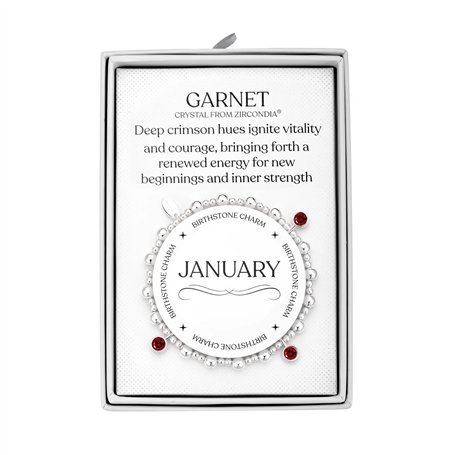 Philip Jones Bracelet à breloques extensible avec pierre de naissance du mois de janvier (grenat) avec boîte cadeau