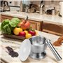 Litinliv Ensemble de mortier et pilon, Mortier en acier inoxydable de qualité alimentaire 304 et set, Broyeur de Pilules avec Co