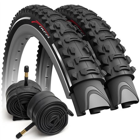 Fincci Pneus Réfléchissant VTT 26 x 1.95 Pouces - Paire Pliable Tire Vélo 50-559 avec 2X Chambre à Air de Valve Schrader 48mm po