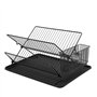 simplywire - Égouttoir Pliable - Égouttoir à Assiettes avec Porte-Couverts - Acier Enduit de Poudre Noire