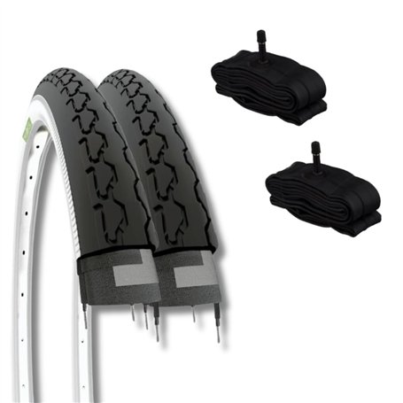 EBI24BXE Lot de 2 pneus 24 x 1 3/8 (37-540) + Chambres Amérique pour vélo de Ville pour Enfant/garçon