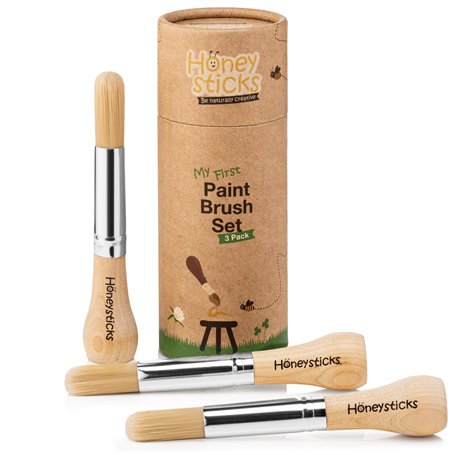 Honeysticks Mon Premier Jeu de Pinceaux - 3 Pièces Parfaits pour Bébé et Tout-Petit. Gros Pinceaux en Bois Potelé pour Une Prise