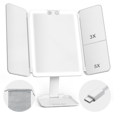 hajer Miroir Maquillage Lumineux à LED + Pochette de Transport