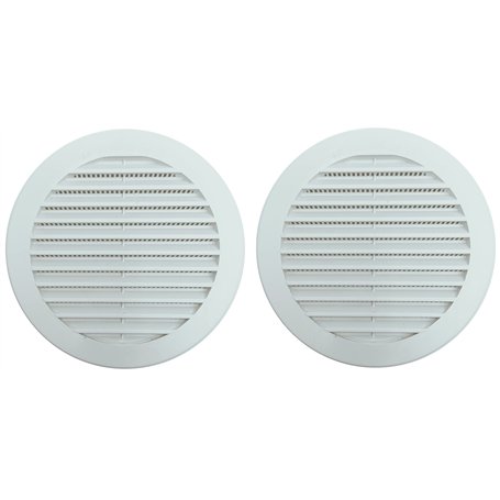 TEKLiNe 2 Grilles Ventilation Aération Plastique 140mm Encastré Rond Protection Insectes Système Air Maison Couleur Blanc