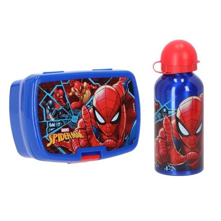 Diakakis Spiderman Ensemble repas pour enfants – Boîte à sandwich et bouteille d'eau en aluminium de 500 ml – Ensemble repas de