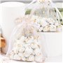 50Pcs Sachet Organza Pochette Dragée Baptême Communion Confirmation Blanc Doré Motif Colombe Croix Ange pour Cadeau Invité Bonbo
