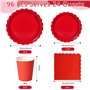 PYAILI Anniversaire Vaisselle de fete 96 Pièces Rouge Party Assiettes en Papier Set Assiettes de Fête Papier Tasses Serviettesr,
