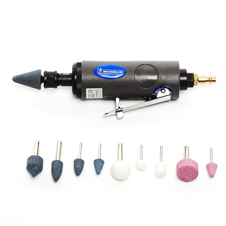 MICHELIN Coffret Meuleuse Droite - 10 Meules - 2 Mandrins - 2 Clés de Serrage - Consommation d'Air : 150-170 l/min - Pression d'