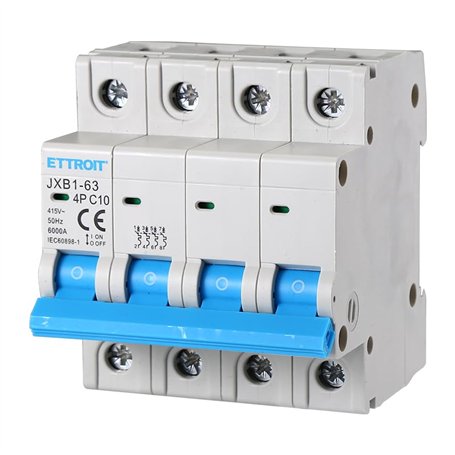 Disjoncteurs Thermique-magnétique pour Protection 4P 10A 220V 380V Salvavita 4 Modules DIN Ettroit JXB1-63-4P-10A