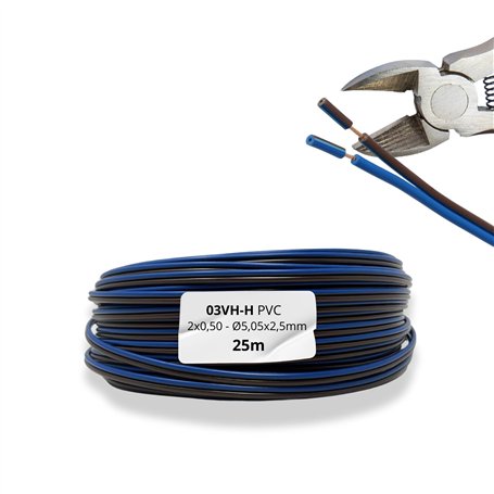 HALOTEC. 25 mètres Câble parallèle flexible bleu-marron PVC 2 x 0