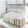 Lot de 300 serviettes cocktail en papier blanc + porte-serviettes de table en acier inoxydable - Texture micro-point - Plus épai