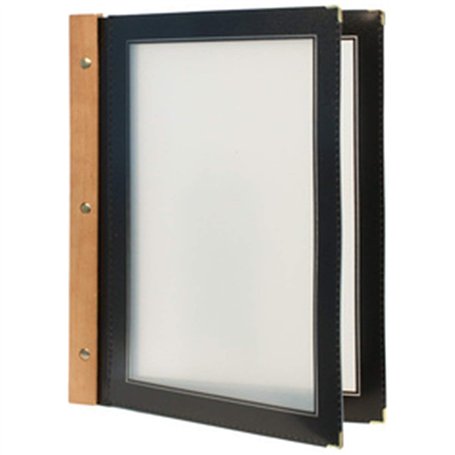 Bois Porte Menu Spine - A4 noir avec 2 inserts (4 pages).