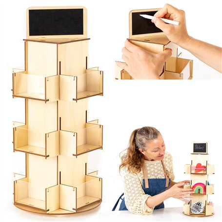 Présentoir à Autocollants | Présentoir Rotatif de Table en Bois | Présentoir Cartes Vendeurs | Présentoir d'organisation pour dé