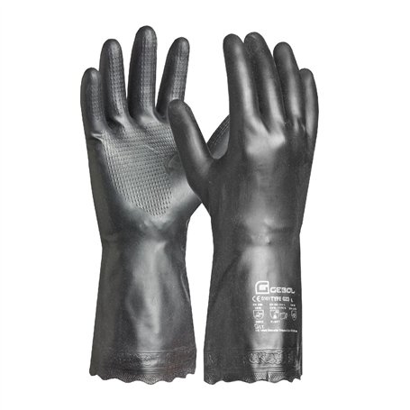 Gebol Carostar | Taille L (taille 9) | Gant de protection chimique avec flocage en coton à l'intérieur | Gant de nettoyage avec