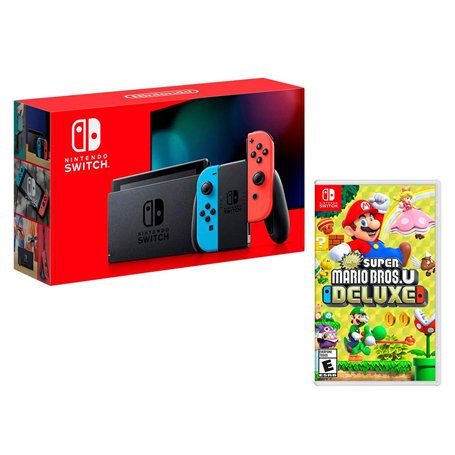 Nintendo Switch Rouge/Bleu Néon 32Go [Nouveau modèle] + New Super Mario Bros. U Deluxe