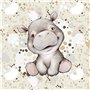 0.5m animaux sauvages/animaux avec lion, guépard, zèbre, girafe sur marron/gris - Tissu en coton pour la couture - non vendu au