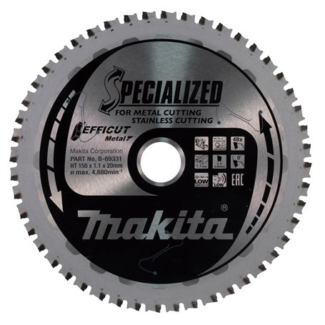 Makita B-69331 Efficut Lame de scie à métaux sans fil en aluminium 48 dents 150 x 1