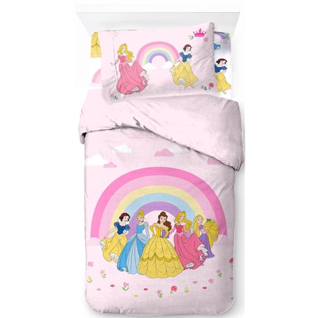 Jay Franco Disney Princess Rainbow 100% Coton Ensemble Lit Simple 3 Pièces – Comprend Housse de Couette