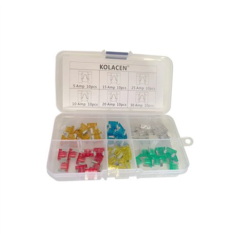 KOLACEN Kit assorti de fusibles de type lame à profil bas pour camion de voiture automobile 5 10 15 20 25 30Amp (paquet de 60)