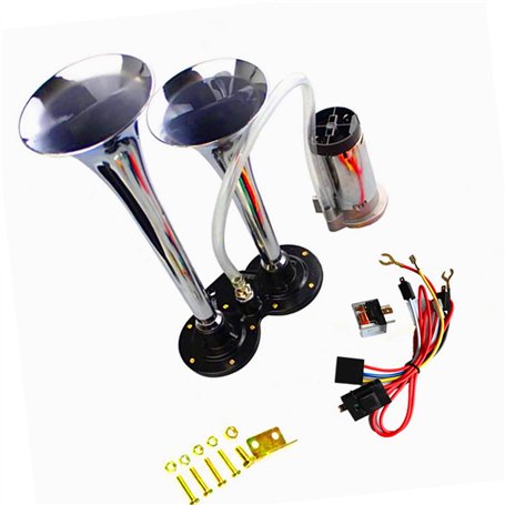 YIYDA Car Horn klaxon de camion 150DB klaxon d'air de voiture Chrome Zinc double trompette corne d'argent avec compresseur 12V h