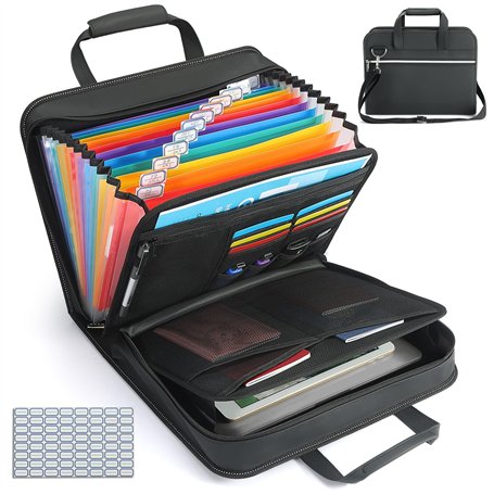 MRLUKwin Organiseur de fichiers accordéon en cuir synthétique avec poignée et sangle