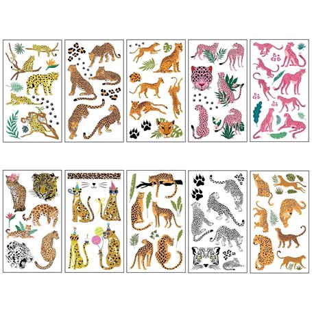 Tatouages temporaires imperméables pour enfants - Motif léopard mignon - Autocollants de guépard - Sans danger et facile à appli