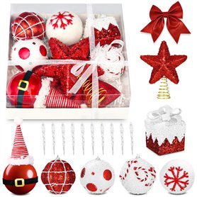 Boules de Noël,18 pièces de 8cm en plastique,Boules de Noël incassables avec corde de suspension,Décorations de Noël classiques  Boules de Noël