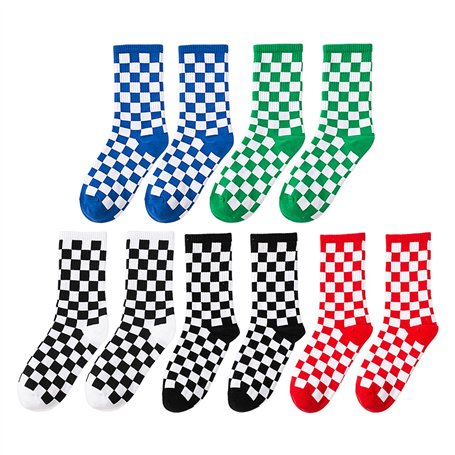 5 Paires De Chaussettes À Carreaux Pour Femmes