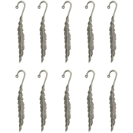 POFET Lot de 10 marque-pages en argent tibétain vintage avec perles et plumes pour fabrication de bijoux