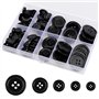 100 boutons noirs en résine à 4 trous (10-25 mm)
