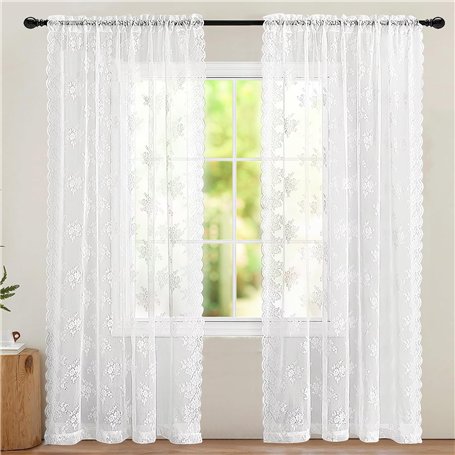 PORFOYO Lot De 2 Rideaux en Dentelle Blanche