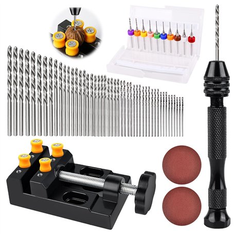 Lot de 62 forets hélicoïdaux à main avec 48 embouts hélicoïdaux - 10 mini forets - Mini perceuse à main - 0