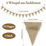 Lot de 4 guirlandes de fanions en toile de jute - Guirlande de fanions - Pour l'extérieur - Résistante aux intempéries - 52 pièc