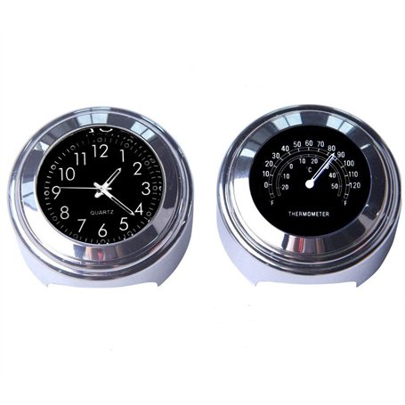 Maso Lot avec horloge et thermomètre Pour guidon de moto 7/8" (22 mm) Universel Étanche Noir