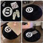 WIYETY Tapis pour 8 balles : 60 cm lavable décor antidérapant floqué, tapis de billard, tapis noir et blanc, rond touffeté doux,