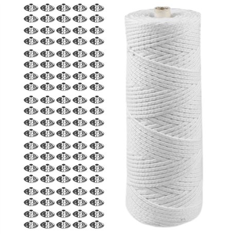 Mèches de bougie pour bougies - 1 rouleau de 100 m - Mèches tressées avec 100 supports pour bougies - Mèche plate en coton pour