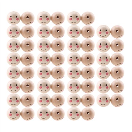 Lot de 60 perles naturel rondes en bois fileté avec trous