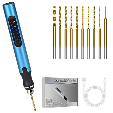 Vankarr - Perceuse électrique à 3 vitesses - Rechargeable - Avec 10 forets - Pour modélisme