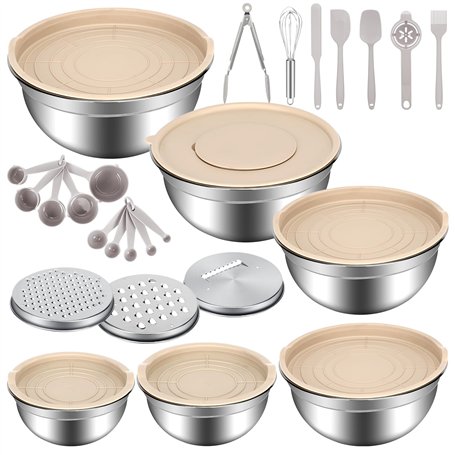 Luziyun Lot De 6 Saladier Cul De Poule Inox Saladier Avec Couvercle Empilables (6.5l