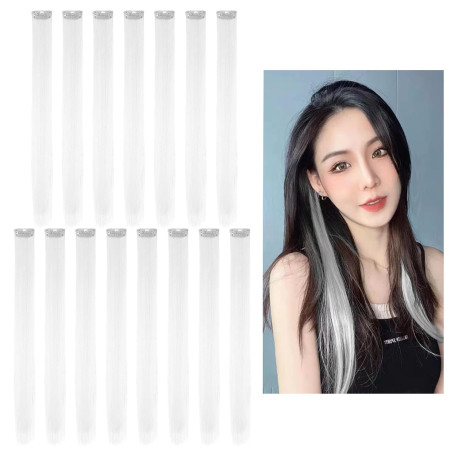 Lot de 15 extensions de cheveux blanches à la mode