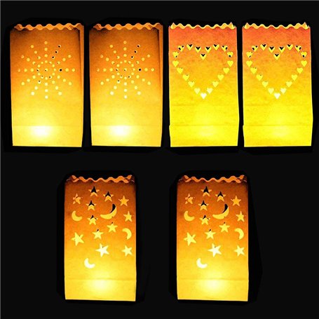DECARETA 30 Pcs Sac à Bougie Lumière de Thé 3 modèles en Papier Ignifuge Bougie LED pour Decoration Maison/Mariage/Anniversaire/