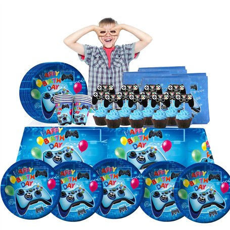 WUERKIYA 64 PCS 10 Persone Jeu Vidéo Vaisselle De Vaisselle Ensemble De Vaisselle Enfants Décoration d'anniversaire Vaisselle De