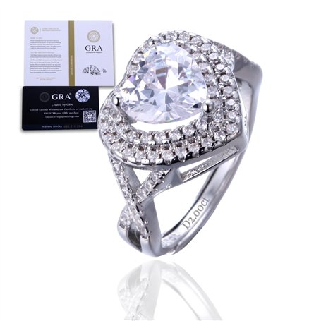 HALUKAKAH Bague Moissanite Femme D Couleur 2.0 ct Cœur