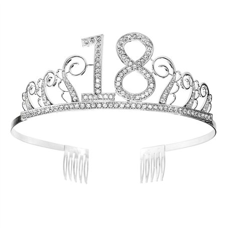 Couronne Anniversaire 18 Ans Tiare Diadème Princesse avec Peigne Strass Cristal Argent Articles de Fête et Décorations