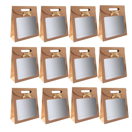 12 Pièces Sac Papier Kraft，Sac Cadeau avec Poignée，Sac Cadeau avec Fenêtre
