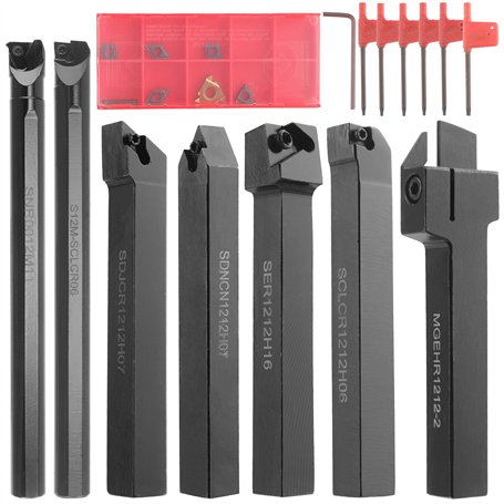 Geevorks Tour Outil de Tournage 21 pièces 12MM Multifonction Tournage en Métal Dur Inserts Titulaires Bar Alésoir avec Clés pour