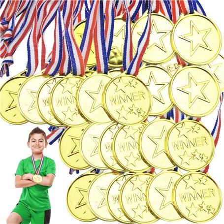 Lot de 50 médailles gagnantes en plastique doré pour enfants - Médailles d'or pour enfants - Médailles d'or pour enfants - Pour
