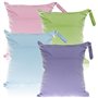 Lot de 4 grands sacs à langer imperméables réutilisables avec fermeture éclair pour bébé et voyage (bleu ciel + vert herbe + vio